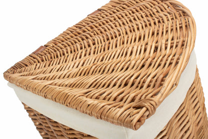 SMALL LIGHT STEAMED CORNER LINEN BASKET with WHITE LINING