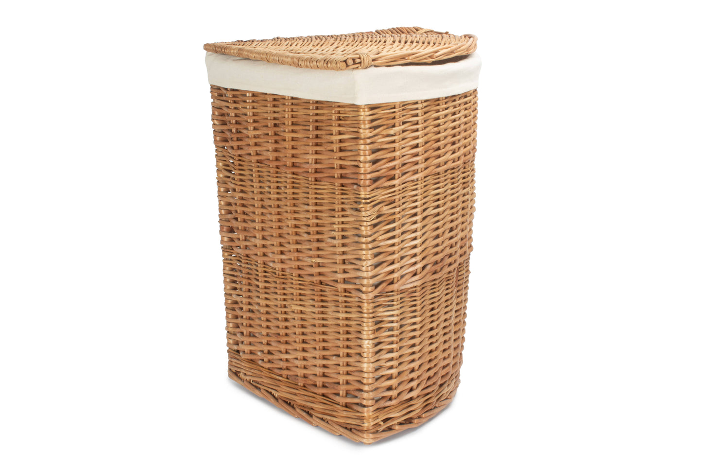 LARGE LIGHT STEAMED CORNER LINEN BASKET with WHITE LINING