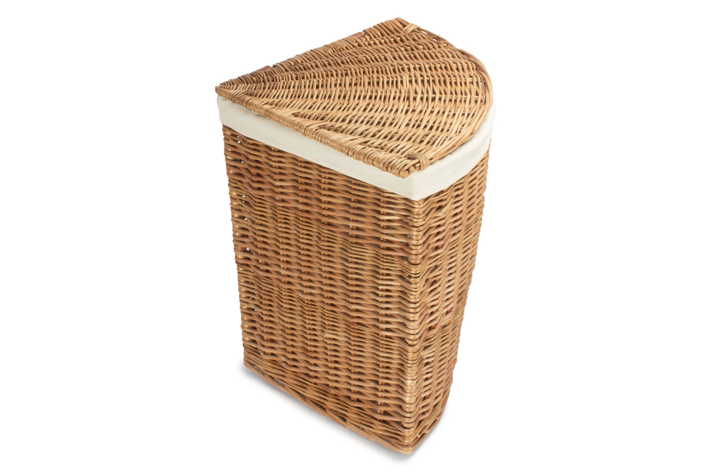 LARGE LIGHT STEAMED CORNER LINEN BASKET with WHITE LINING