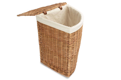 LARGE LIGHT STEAMED CORNER LINEN BASKET with WHITE LINING