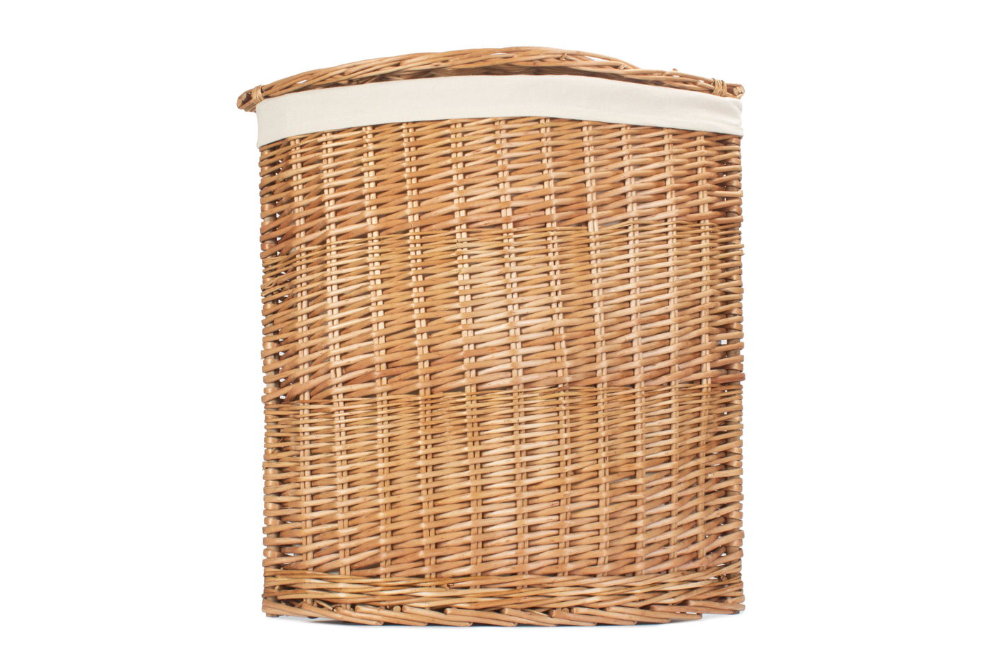 LARGE LIGHT STEAMED CORNER LINEN BASKET with WHITE LINING