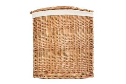 LARGE LIGHT STEAMED CORNER LINEN BASKET with WHITE LINING