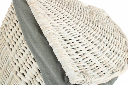 SMALL CORNER WHITE WASH LAUNDRY HAMPER wih GREY SAGE LINING