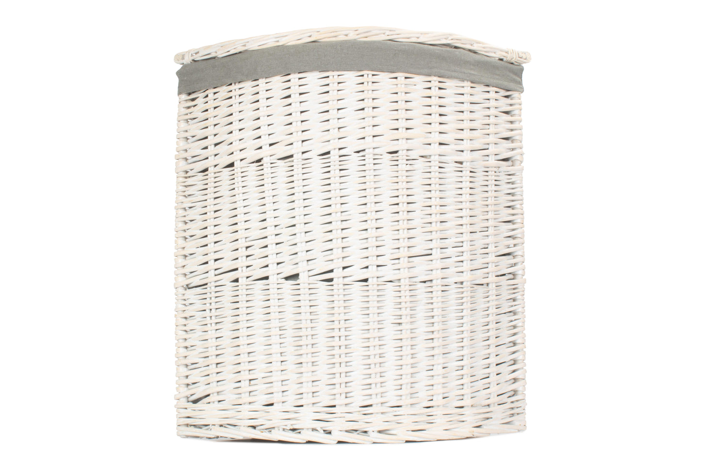 LARGE CORNER WHITE WASH LAUNDRY HAMPER with GREY SAGE LINING