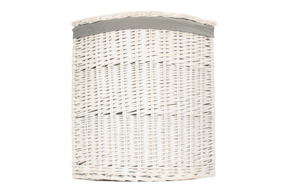 LARGE CORNER WHITE WASH LAUNDRY HAMPER with GREY SAGE LINING