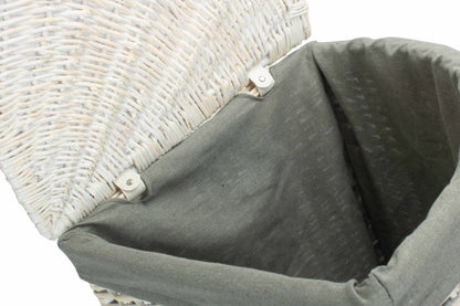 LARGE CORNER WHITE WASH LAUNDRY HAMPER with GREY SAGE LINING