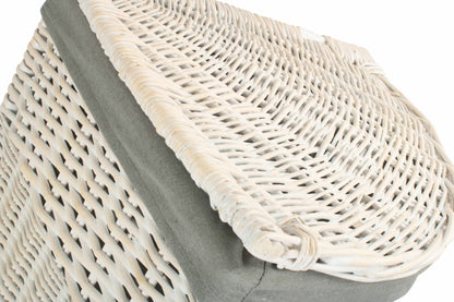 LARGE CORNER WHITE WASH LAUNDRY HAMPER with GREY SAGE LINING