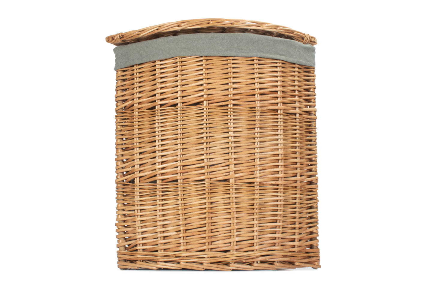 SMALL LIGHT STEAMED CORNER LINEN BASKET with GREY SAGE LINING