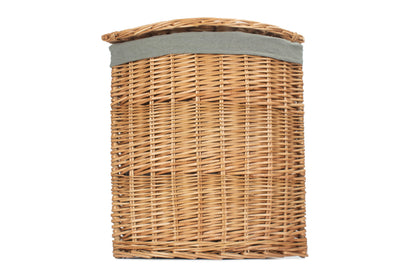 SMALL LIGHT STEAMED CORNER LINEN BASKET with GREY SAGE LINING