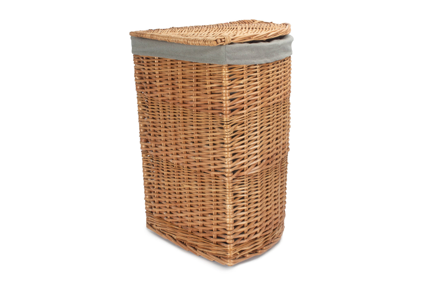 LARGE LIGHT STEAMED CORNER LINEN BASKET with GREY SAGE LINING