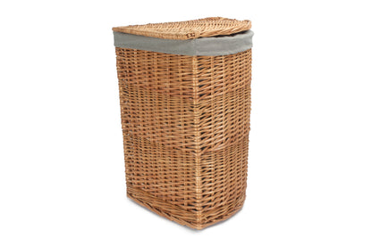 LARGE LIGHT STEAMED CORNER LINEN BASKET with GREY SAGE LINING