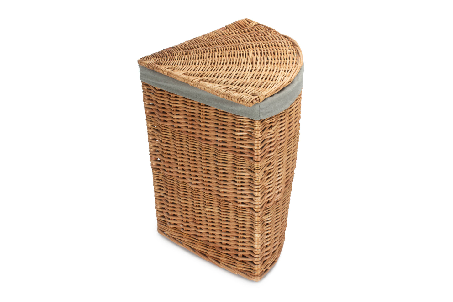 LARGE LIGHT STEAMED CORNER LINEN BASKET with GREY SAGE LINING