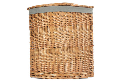LARGE LIGHT STEAMED CORNER LINEN BASKET with GREY SAGE LINING