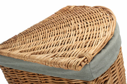 LARGE LIGHT STEAMED CORNER LINEN BASKET with GREY SAGE LINING