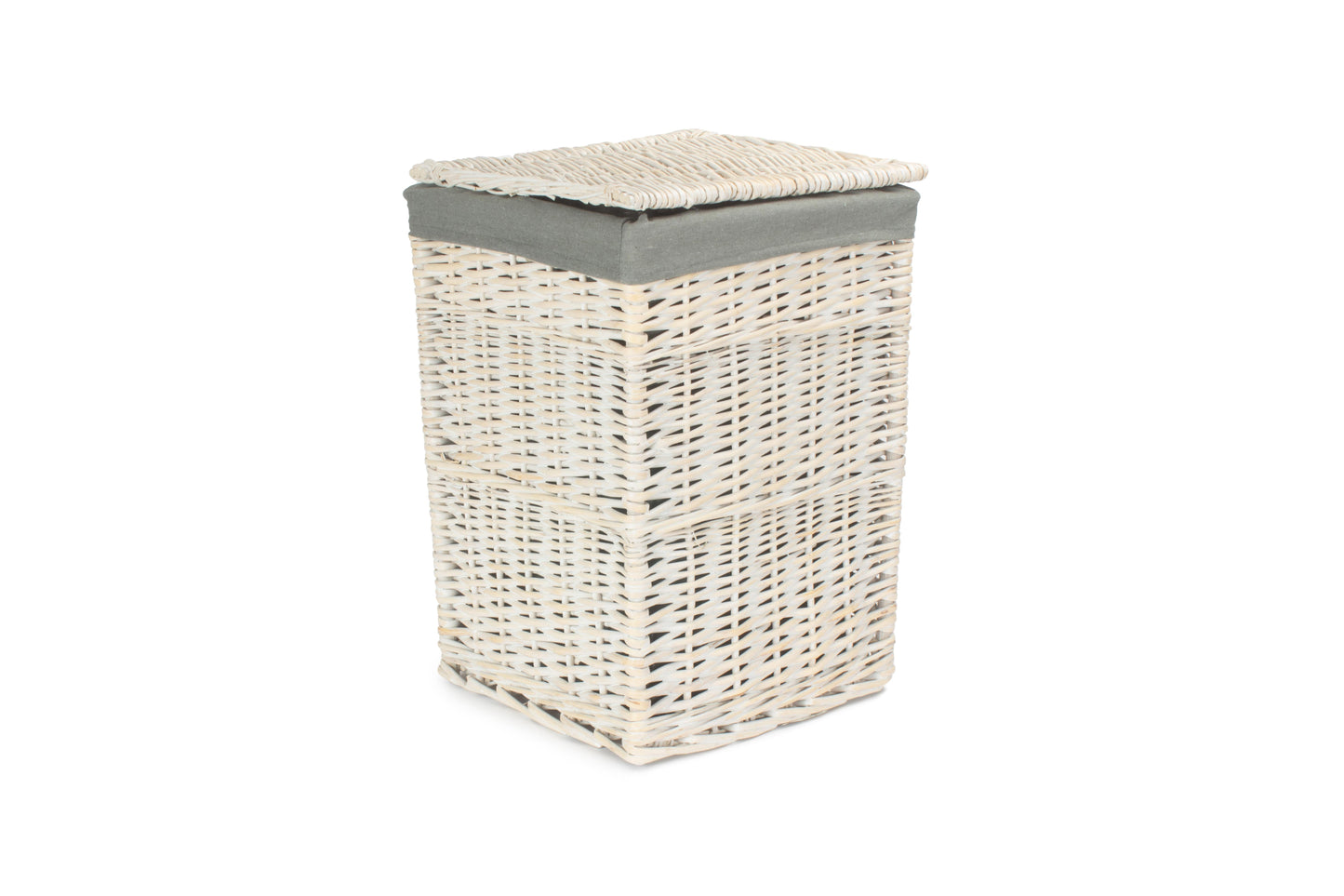SMALL SQUARE WHITE WASH LAUNDRY HAMPER with GREY SAGE LINING