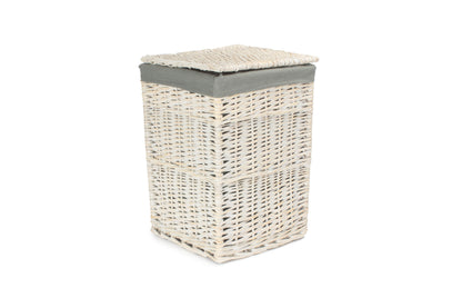 SMALL SQUARE WHITE WASH LAUNDRY HAMPER with GREY SAGE LINING