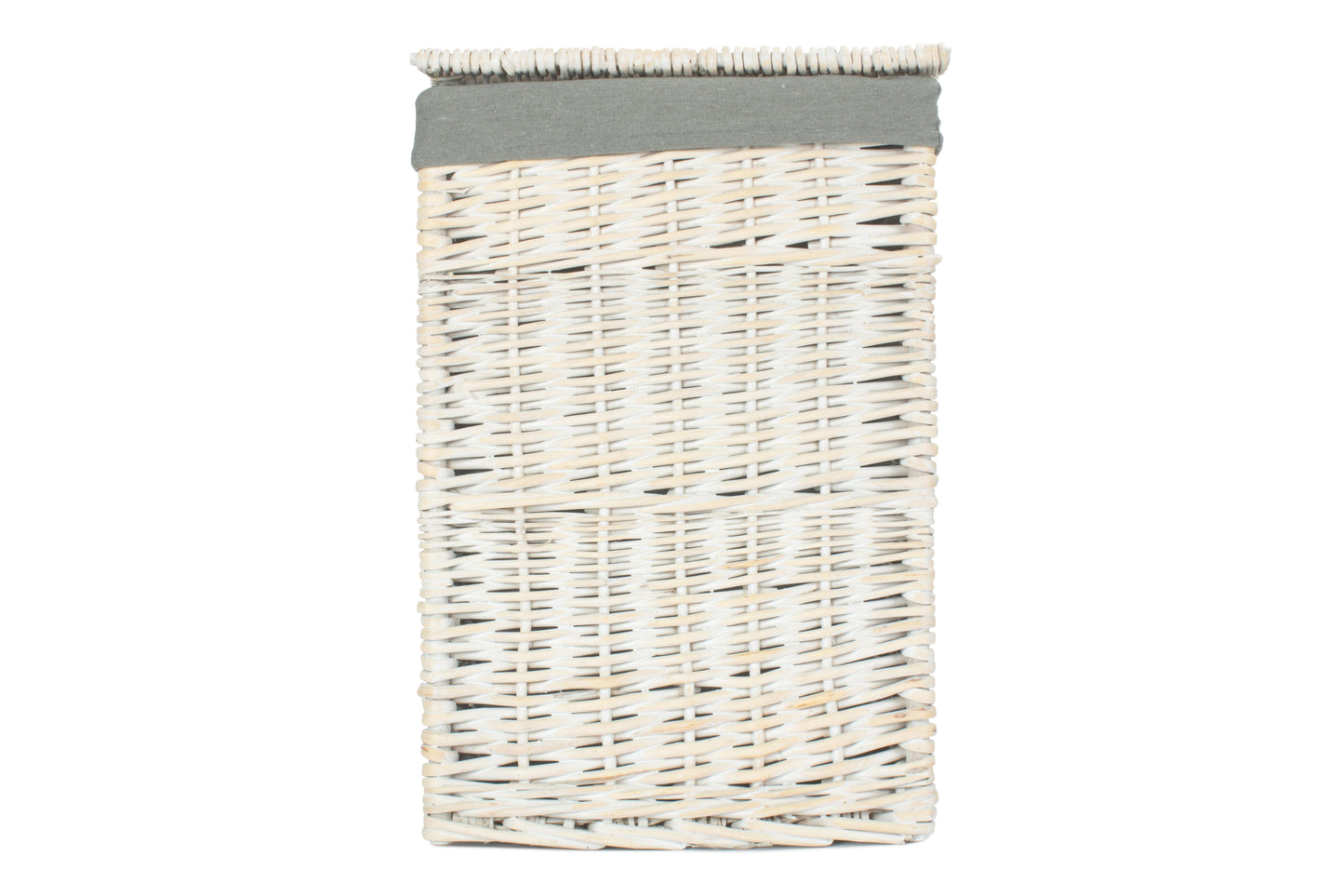 SMALL SQUARE WHITE WASH LAUNDRY HAMPER with GREY SAGE LINING