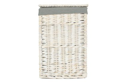SMALL SQUARE WHITE WASH LAUNDRY HAMPER with GREY SAGE LINING