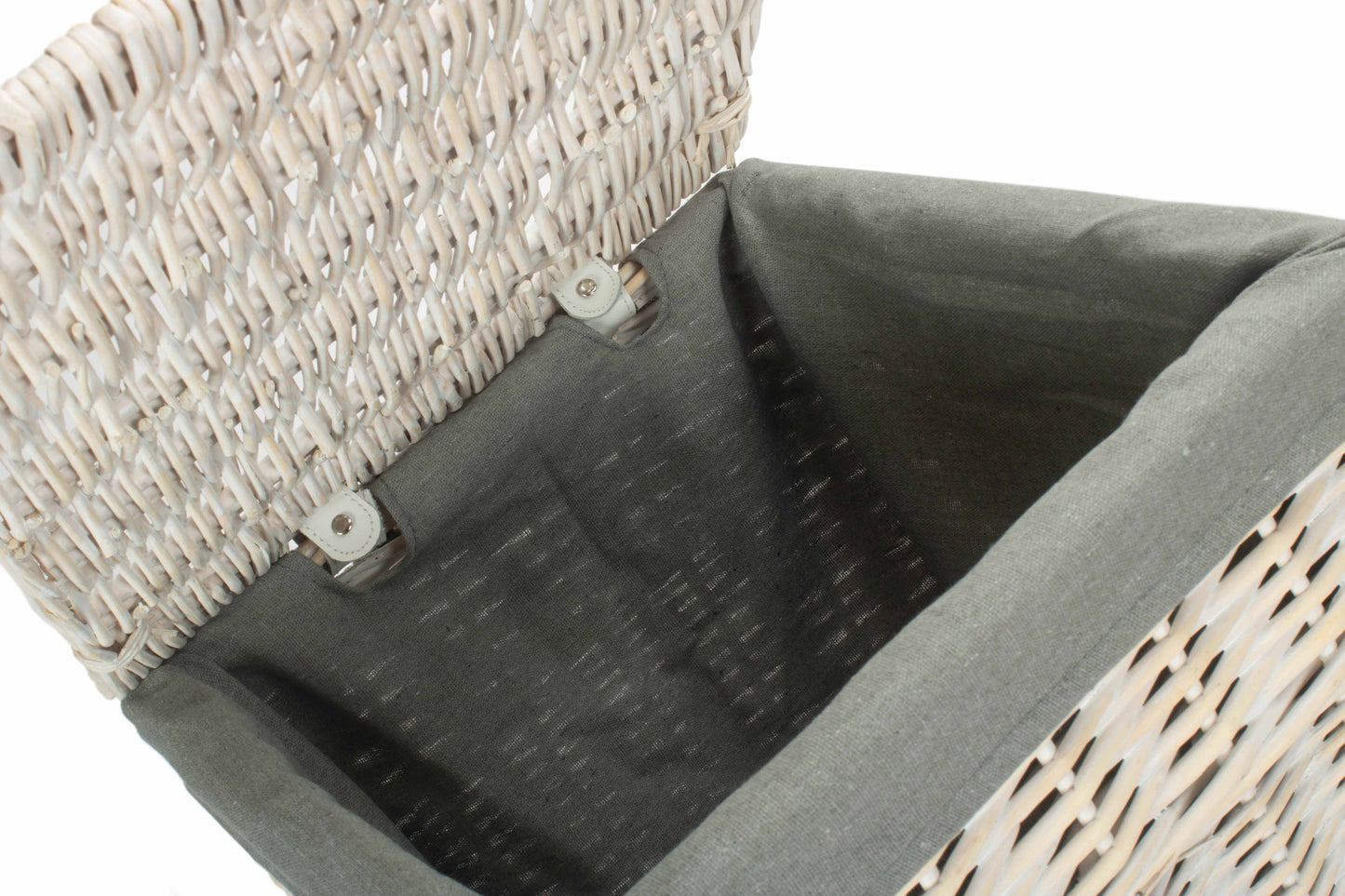 SMALL SQUARE WHITE WASH LAUNDRY HAMPER with GREY SAGE LINING