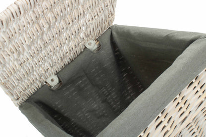 SMALL SQUARE WHITE WASH LAUNDRY HAMPER with GREY SAGE LINING
