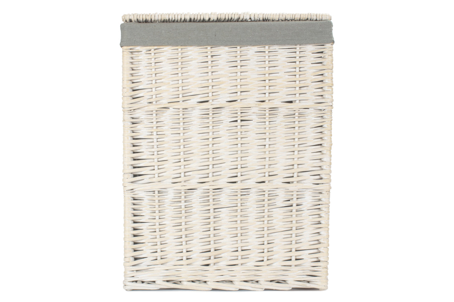 LARGE SQUARE WHITE WASH LAUNDRY HAMPER with GREY SAGE LINING