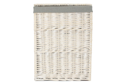 LARGE SQUARE WHITE WASH LAUNDRY HAMPER with GREY SAGE LINING