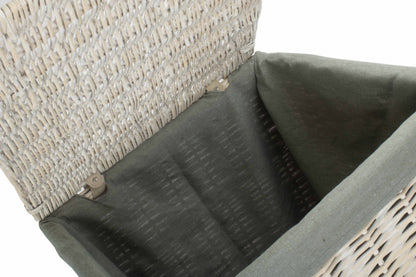 LARGE SQUARE WHITE WASH LAUNDRY HAMPER with GREY SAGE LINING