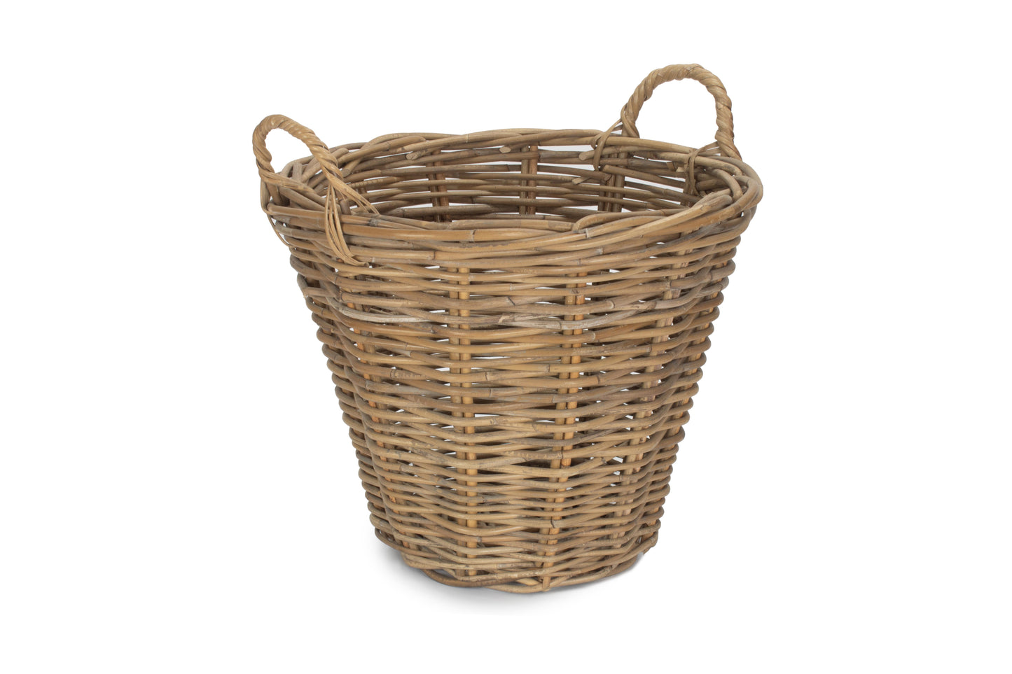 SMALL ROUND GREY RATTAN LOG BASKET