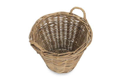 SMALL ROUND GREY RATTAN LOG BASKET