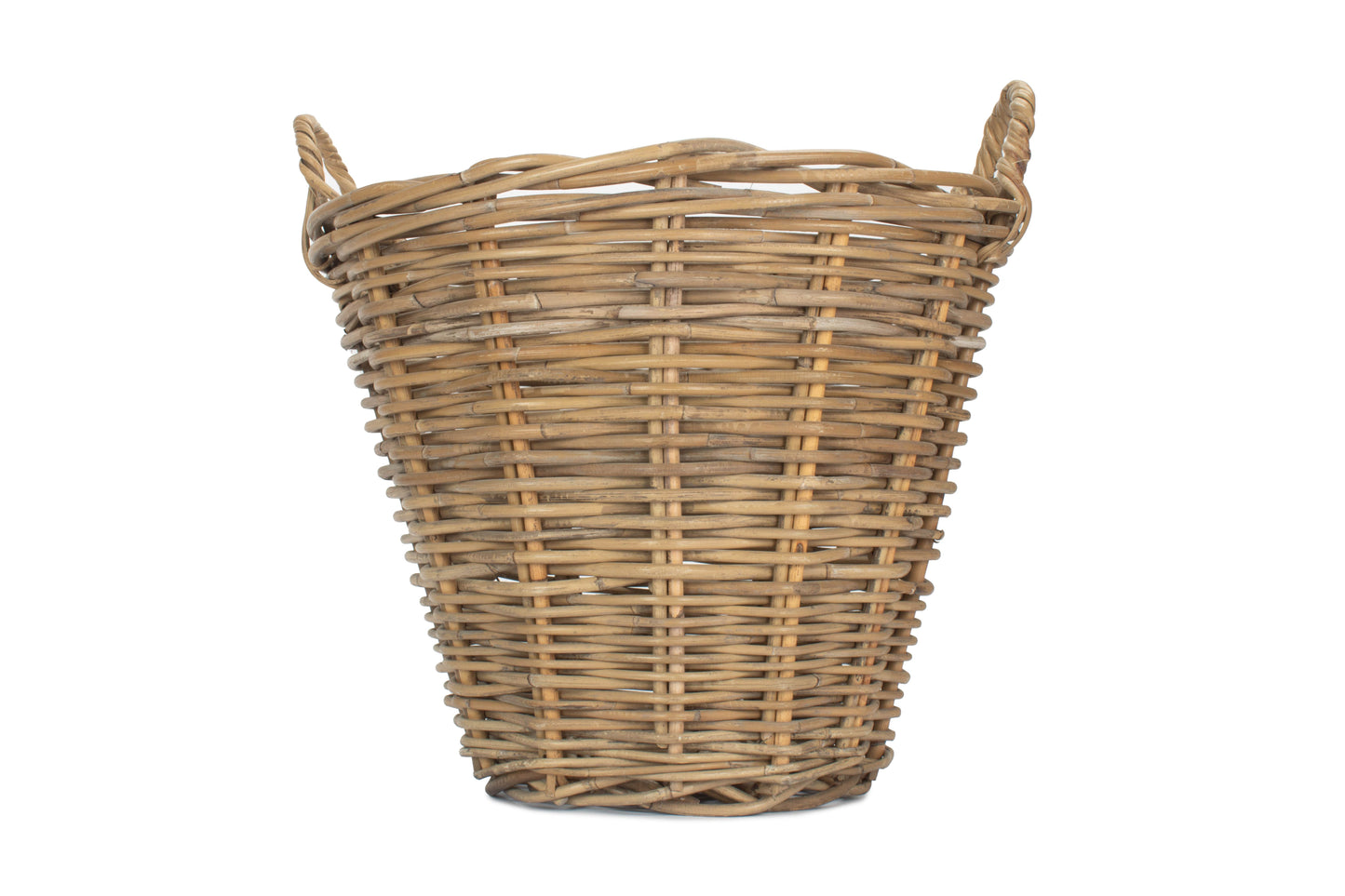 SMALL ROUND GREY RATTAN LOG BASKET