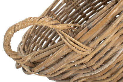 SMALL ROUND GREY RATTAN LOG BASKET