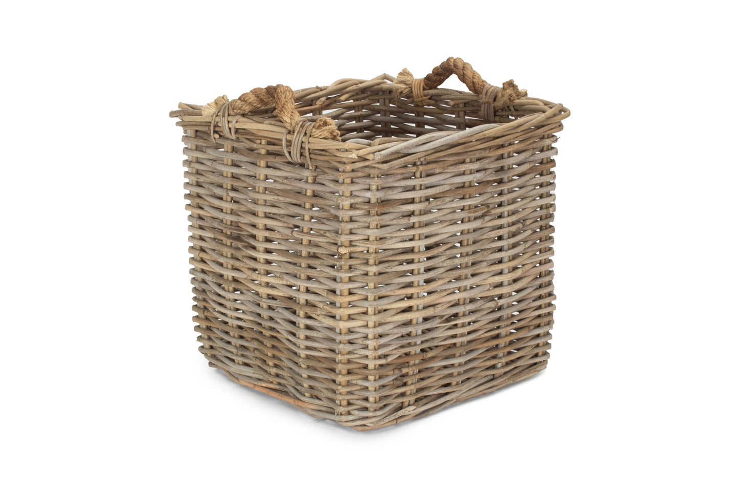 SMALL SQUARE GREY RATTAN LOG BASKET