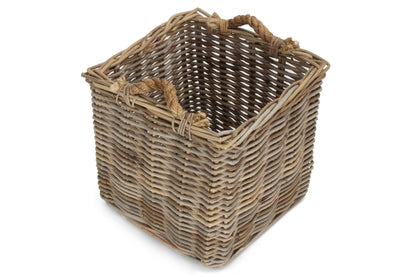 SMALL SQUARE GREY RATTAN LOG BASKET