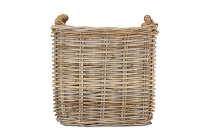 SMALL SQUARE GREY RATTAN LOG BASKET