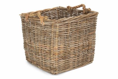 MEDIUM SQUARE GREY RATTAN LOG BASKET