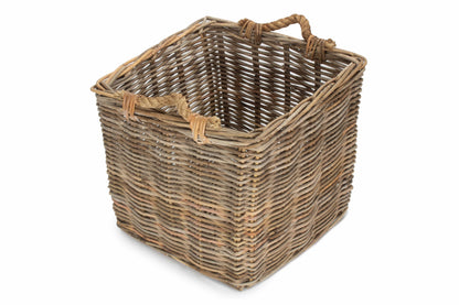 MEDIUM SQUARE GREY RATTAN LOG BASKET
