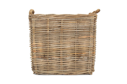 MEDIUM SQUARE GREY RATTAN LOG BASKET