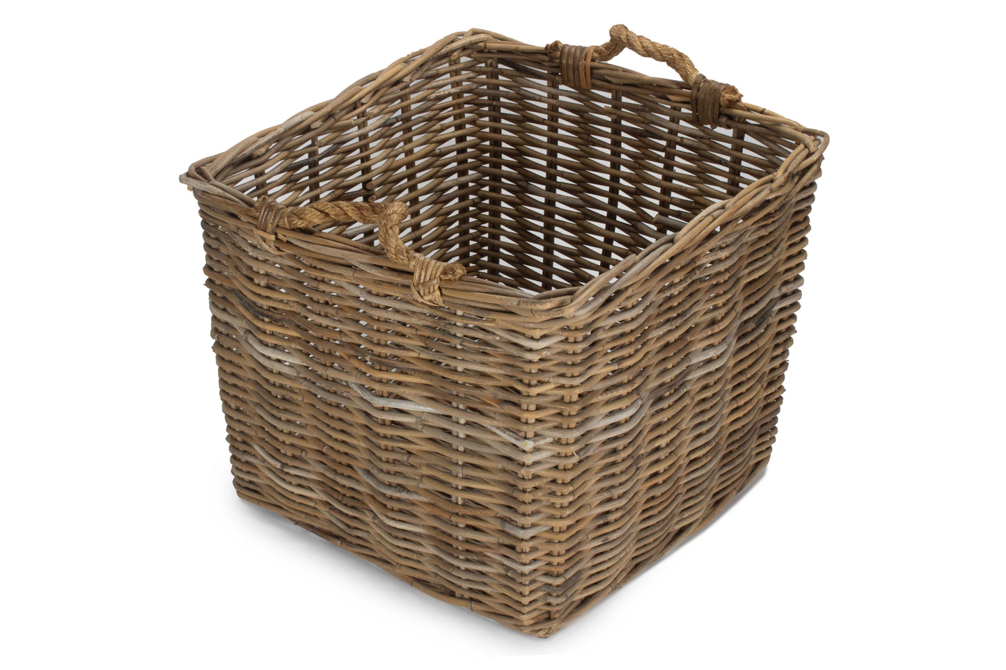 LARGE SQUARE GREY RATTAN LOG BASKET