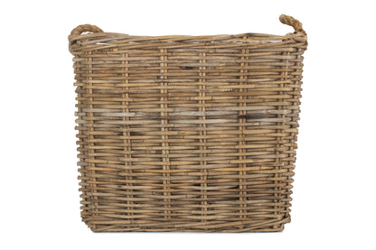 LARGE SQUARE GREY RATTAN LOG BASKET
