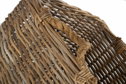 LARGE SQUARE GREY RATTAN LOG BASKET