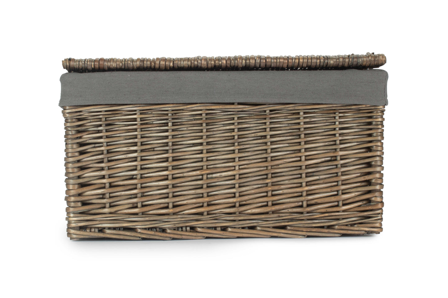 LARGE ANTIQUE WASH STORAGE HAMPER with GREY SAGE LINING