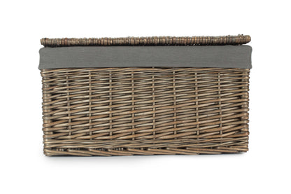 LARGE ANTIQUE WASH STORAGE HAMPER with GREY SAGE LINING
