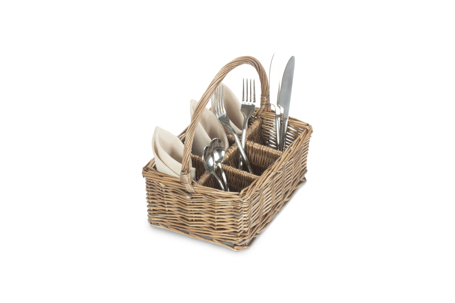 ANTIQUE WASH RECTANGULAR 6 SECTION CUTLERY BASKET