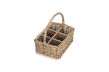 ANTIQUE WASH RECTANGULAR 6 SECTION CUTLERY BASKET