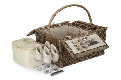 ANTIQUE WASH LIDDED 4 PERSON HAMPER
