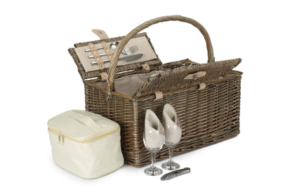 ANTIQUE WASH LIDDED 2 PERSON HAMPER