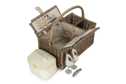 ANTIQUE WASH LIDDED 2 PERSON HAMPER