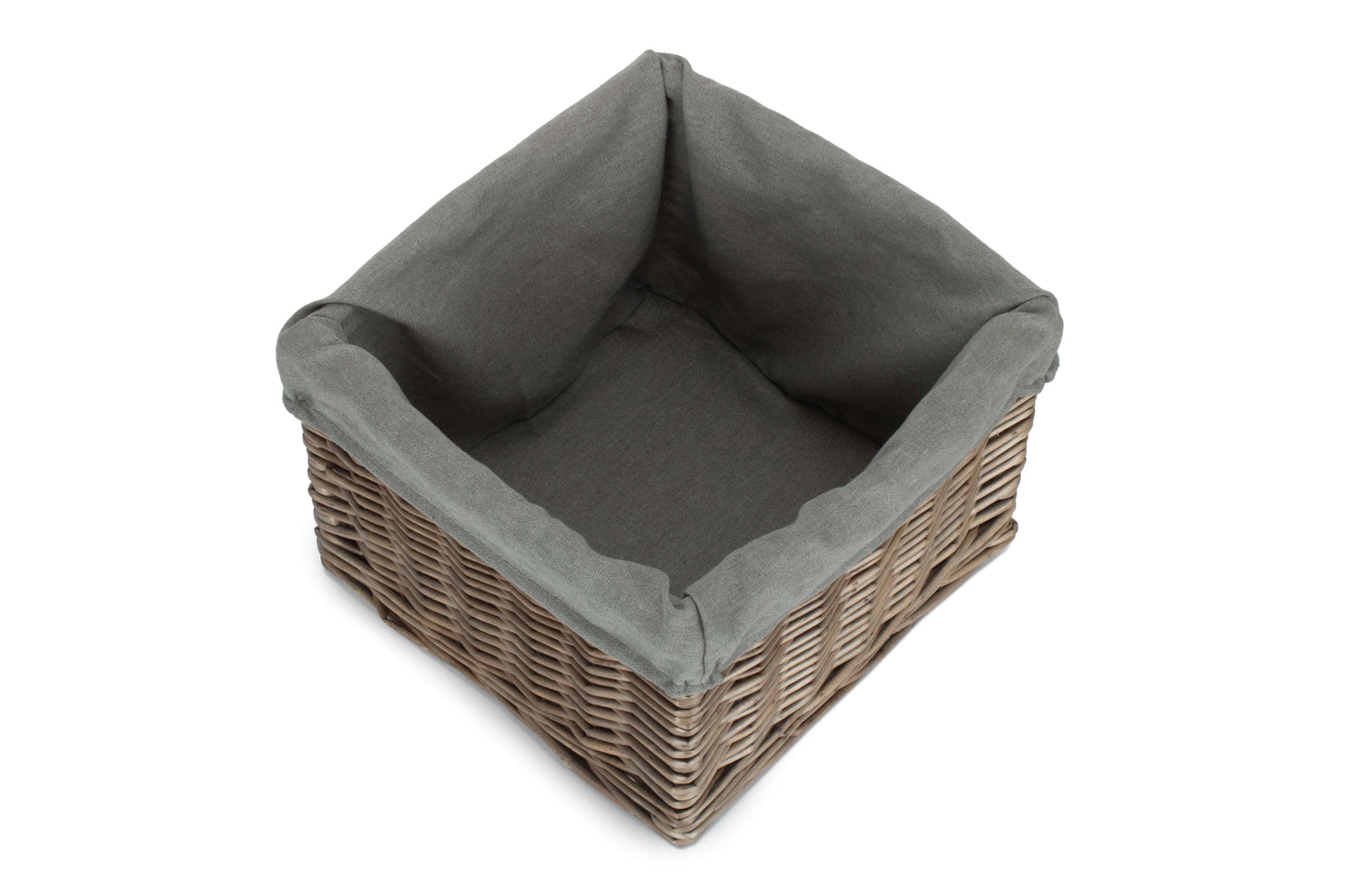 SMALL SQUARE ANTIQUE WASH STORAGE BASKET with GREY SAGE LINING