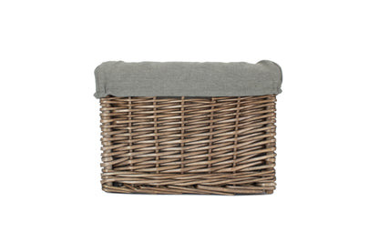 SMALL SQUARE ANTIQUE WASH STORAGE BASKET with GREY SAGE LINING