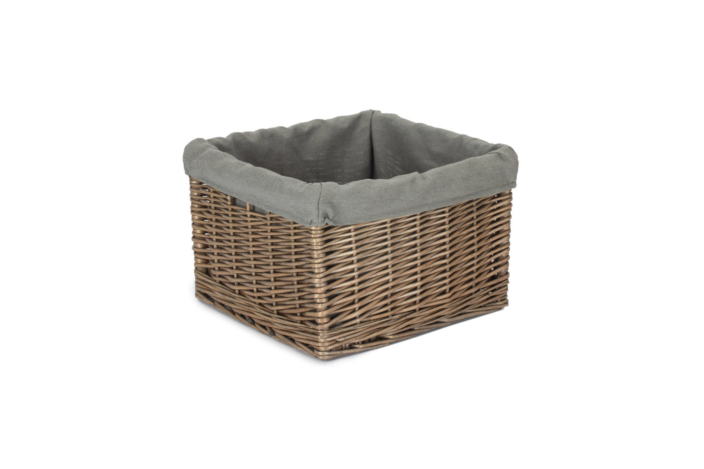 MEDIUM SQUARE ANTIQUE WASH STORAGE BASKET with GREY SAGE LINING